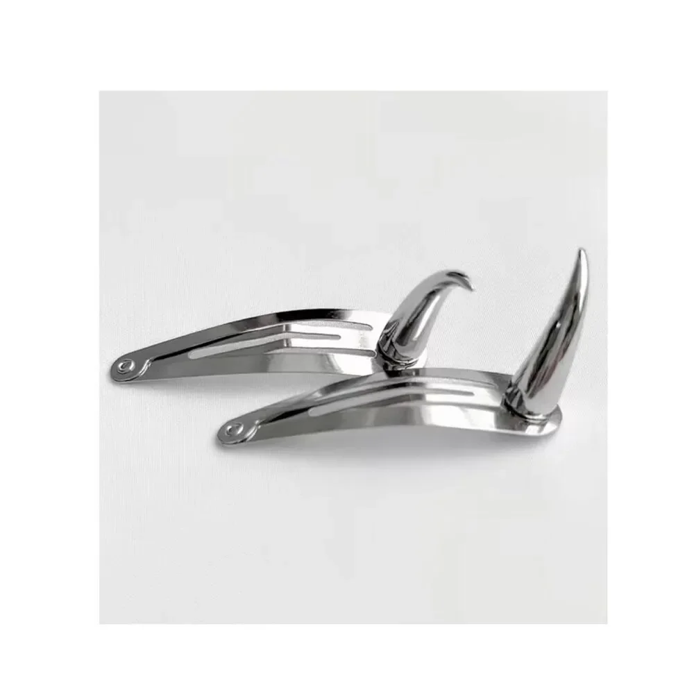NWT Y2K Punk Metallic Devil Horn Snap Hair Clips Goth Grunge Alt Barrettes 2pc